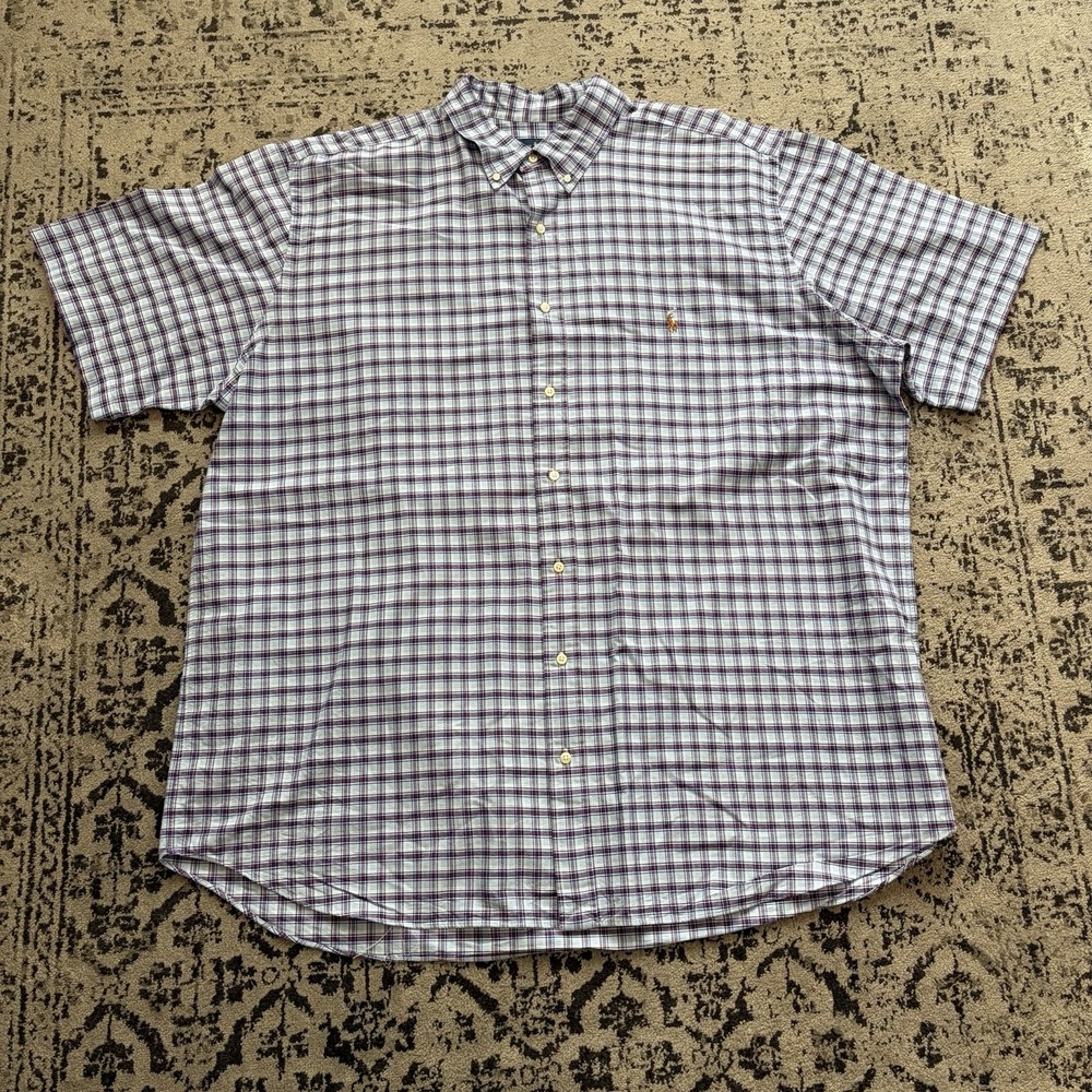 Polo Ralph Lauren Shirt Mens 3XL Tall 3XLT Blue Plaid Short Sleeve Classic Pony